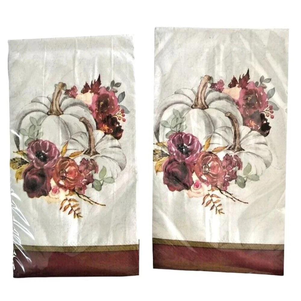 Thanksgiving White Pumpkins Paper Napkins Guest Bath Buffet Decoupage 40 CT